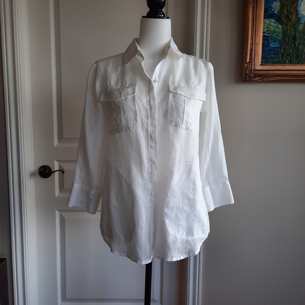 Hudson Room White Button Down Shirt 4 Pockets Adjustable Sleeves Size Small